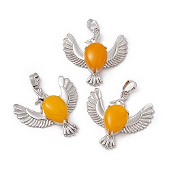 Yellow Jade Natural Yellow Jade Pendants, Bird Charms, with Platinum Tone Brass Findings, Cadmium Free & Nickel Free & Lead Free, 36~37x37.5~38.5x9~9.5mm, Hole: 7.5x5mm