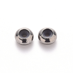 Stainless Steel Color 304 Stainless Steel Beads, with Rubber Inside, Slider Beads, Stopper Beads, Rondelle, Stainless Steel Color, 6x3mm, Hole: 3mm, Rubber Hole: 1.2mm