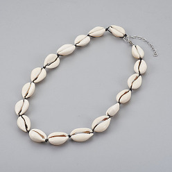 Seashell Color Cowrie Shell Beaded Necklaces, with Nylon Thread Cord and 304 Stainless Steel Lobster Claw Clasps, Seashell Color, 18.5 inch(47cm)