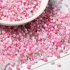 Pearl Pink Opaque & Transparent Inside Colours Glass Seed Beads, Round Hole, Round, Mixed Color, Pearl Pink, 3x1.5~2.5mm, Hole: 0.8mm, about 450g/bag