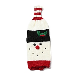 Bonhomme de neige Manchon de bouteille de vin en fibre acrylique de Noël, pour l'emballage cadeau de vin décorer, bonhomme de neige, 285~290x97x15~23mm