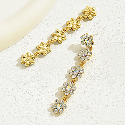 Clair Boucles d'oreilles pendantes en laiton plaqué or véritable, micro pavé de zircone cubique pour femmes, fleur, clair, 18mm