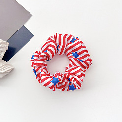 Crimson 4th of July Independence Day Theme Cloth Elastic Hair Accessories, for Girls or Women, Scrunchie/Scrunchy Hair Ties, Star & Stripe Pattern, Crimson, 40x100mm