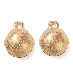 Raw(Unplated) Brass Bell Pendants, Round with Tiger Face, Raw(Unplated), 29x25x18mm, Hole: 2mm