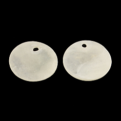 WhiteSmoke Flat Round Capiz Shell Pendants, WhiteSmoke, 15x0.5~1mm, Hole: 1.5mm