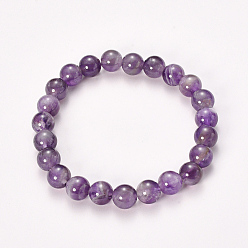 Améthyste Naturelles améthyste bracelets en perles extensibles, ronde, 2-1/8 pouces (55 mm), perle: 8~9 mm