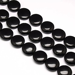 Obsidian Natural Flat Round Obsidian Beads Strands, 20x7~9mm, Hole: 1mm, about 20pcs/strand, 15.74 inch