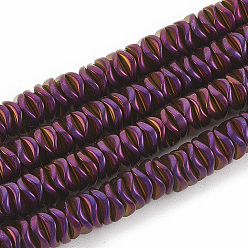 Plateado Púrpura Electroplate no magnéticas de hematita sintética hebras de cuentas, ondulado, Disco redondo plano, púrpura chapado, 6~6.5x6~6.5x1.5~2 mm, agujero: 1 mm, sobre 215 unidades / cadena, 16.14 pulgada