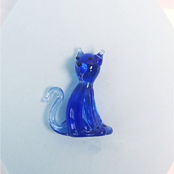 Bleu Royal Ornements de chien miniature au chalumeau faits à la main, décoration d'affichage de bureau de figurine de chiot, décoration de la maison, bleu royal, 40x28mm