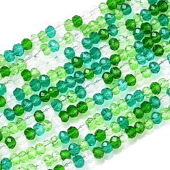 Green Glass Beads Strands, Faceted, Rondelle, Green, 2~3.2x1.8~2.6mm, Hole: 0.8mm, about 185~186pcs/Strand, 15.55~15.75 inch(39.5~40cm)
