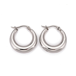 Stainless Steel Color Ring 304 Stainless Steel Hoop Earrings, Hypoallergenic Earrings, Stainless Steel Color, 24x23x7mm, Pin: 1x0.5mm