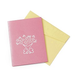 Flamant Rectangle 3d bouquet de rose pop up carte de voeux en papier, avec enveloppe, carte d'invitation d'anniversaire de mariage pour la saint valentin, flamant, 197x147x5mm