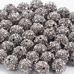 Diamant Noir Perles de strass d'argile polymère , perles de boule pave disco , Grade a, diamant noir, pp 11 (1.7~1.8 mm), 8 mm, Trou: 1.5mm