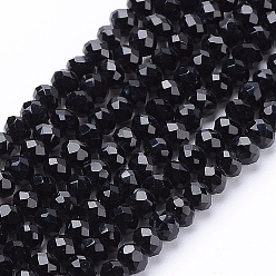 Negro Cuentas de vidrio transparentes, facetados, Rondana plana, negro, 3x2 mm, agujero: 0.5 mm, sobre 160~165 unidades / cadena, 15.35 pulgada ~ 15.75 pulgada (39~40 cm)