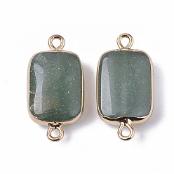 Green Aventurine Edge Golden Plated Natural Green Aventurine Links connectors, with Golden Tone Iron Loops, Rectangle, 26~27x13.5x6~7mm, Hole: 1.6~1.8mm