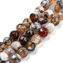 Marron Sablonneux Brins de perles d'agate craquelée de feu naturel teint, ronde à facettes, Sandy Brown, 4mm, Trou: 0.8mm, Environ 94~95 pcs/chapelet, 14.37~14.57 pouce (36.5~37 cm)