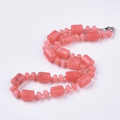 Rhodonite Natural Rhodochrosite Beaded Necklaces, with Alloy Lobster Clasps, Column, Dyed, 18.1 inch~18.5  inch(46~47cm), Column: 13~14x10mm