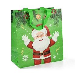 Santa Claus Christmas Theme Laminated Non-Woven Waterproof Bags, Heavy Duty Storage Reusable Shopping Bags, Rectangle with Handles, Lime, Santa Claus Pattern, 26.8x12.2x28.7cm