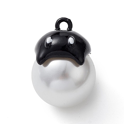 Negro Colgantes de aleación pintados con spray de halloween, con perlas de plástico, amuleto fantasma, negro, 22x16x19 mm, agujero: 2 mm