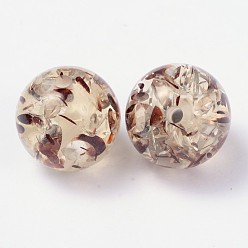 Verge D'or Pâle Perles en résine, imitation style ambre, verge d'or pale, ronde, environ 16 mm de diamètre, Trou: 3mm