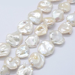 Floral White Natural Baroque Pearl Keshi Pearl Beads Strands, Cultured Freshwater Pearl, Nuggets, Floral White, 18~24x15~25x5~8mm, Hole: 0.5mm, about 21pcs/strand, 14.9 inch