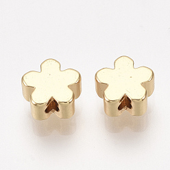 Real 18K Gold Plated Brass Beads, Flower, Real 18K Gold Plated, 6x6x3mm, Hole: 1mm