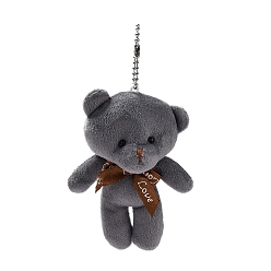 Gris Mini juguetes de peluche de animales de algodón pp, decoración colgante de oso, con la cadena de la bola, gris, 150 mm