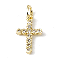 Real 18K Gold Plated Brass Micro Pave Cubic Zirconia Charms, with Jump Rings, Religion Cross Charms, Real 18K Gold Plated, 14x9x1.5mm, Hole: 3.4mm