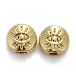 Chapado en Oro Real 18K Abalorios de aleación, larga duración plateado, plano y redondo con mal de ojo, real 18 k chapado en oro, 5.5x6x3 mm, agujero: 1.5 mm