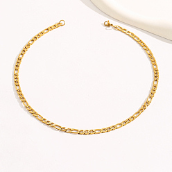 Golden Stainless Steel Figaro Chain Necklace for Women, Golden, 17.72 inch(45cm)