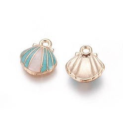 Turquoise Alloy Enamel Charms, Shell, Light Gold, Turquoise, 12.5x11.5x3mm, Hole: 1.4mm