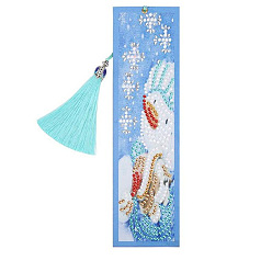 Snowman DIY Diamond Painting Kits For Bookmark Making, including Tassel, Resin Rhinestones, Diamond Sticky Pen, Tray Plate and Glue Clay, Rectangle, Snowman Pattern, 210x60mm