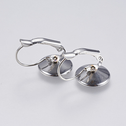 Stainless Steel Color 304 Stainless Steel Leverback Earring Settings, Flat Round, Stainless Steel Color, 22x14x12.5mm, Pin: 0.7mm, Tray: 12mm