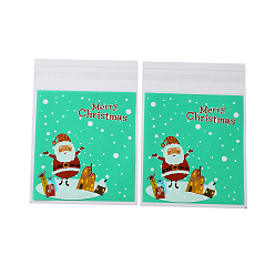 Aquamarine Christmas Theme Plastic Bakeware Bag, with Self-adhesive, for Chocolate, Candy, Cookies, Square, Aquamarine, 130x100x0.2mm, about 100pcs/bag