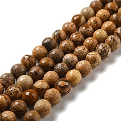 Picture Jasper Natural Picture Jasper Beads Strands, Faceted(128 Facets), Round, 10mm, Hole: 1mm, about 36~38pcs/strand, 14.17~14.96 inch(36~38cm)