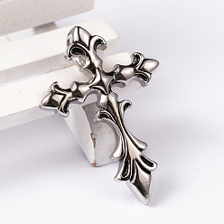 Antique Silver 304 Stainless Steel Pendants, Big Cross, Antique Silver, 42.5x29x10mm, Hole: 7.5x5mm