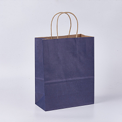 Bleu Ardoise Foncé Sacs en papier kraft, sacs-cadeaux, sacs à provisions, avec poignées, bleu foncé, 32x11x25 cm