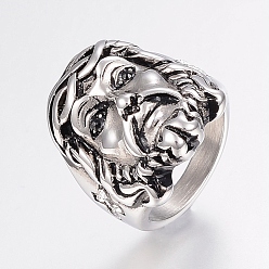 Античное Серебро 304 палец кольца из нержавеющей стали, со стразами, человек, античное серебро, 17~22 мм