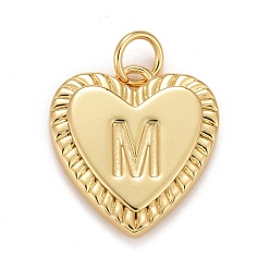 Letter M Rack Plating Real 18K Gold Plated Brass Pendants, with Jump Rings, Long-Lasting Plated, Lead Free & Cadmium Free & Nickel Free, Heart with Letter A~Z, Letter.M, 16x15x2.5mm, Jump Ring: 5x0.5mm, 3mm Inner Diameter