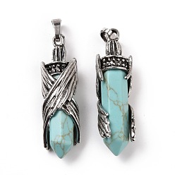 Synthetic Turquoise Synthetic Turquoise Pendants, with Alloy Findings, Cadmium Free & Lead Free, Faceted, Bullet with Wing, 43.5~44x12.5~13x11.5~12mm, Hole: 7x5mm