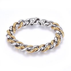 Golden & Stainless Steel Color 304 Stainless Steel Bracelets, with Lobster Claw Clasps, Golden & Stainless Steel Color, 8-5/8 inch(22cm), 13x6mm