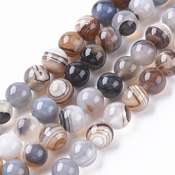 Peru Natural Striped Agate/Banded Agate Beads Strands, Dyed & Heated, Round, Peru, 10mm, Hole: 1.2mm, about 37pcs/strand, 14.65 inch(37.2cm)