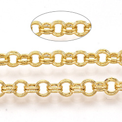 Золотой Роло железа цепи, двойные цепи ссылка, несварные, с катушкой, золотые, ссылка: 4x0.6 mm, около 164.04 футов (50 м) / рулон