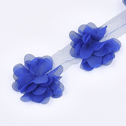 Bleu Royal Ruban de fleur d'organza, accessoires de costumes, pour la décoration de mariage et la fabrication de boucles d'oreilles, bleu royal, 50~60 mm, sur 10 cour / bundle