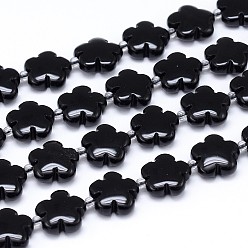 Black Onyx Natural Black Onyx Flower Bead Strands, Dyed & Heated, 15x5mm, Hole: 1mm, about 27pcs/strand, 15.7 inch