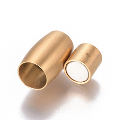 Golden 304 Stainless Steel Magnetic Clasps with Glue-in Ends, Ion Plating (IP), Matte, Oval, Golden, 14.5x9mm, Hole: 6mm
