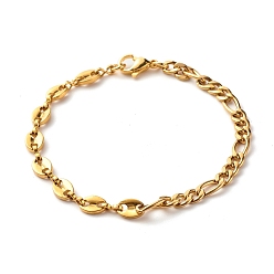 Golden 304 Stainless Steel Chain Necklace, Figaro & Curb Chain Bracelet for Women, Golden, 7-3/8 inch(18.7cm)