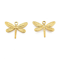 Real 18K Gold Plated Ion Plating(IP) 201 Stainless Steel Pendants, Dragonfly, Real 18K Gold Plated, 20x25x2mm, Hole: 2mm