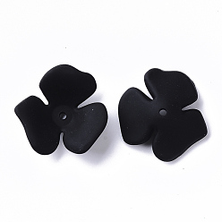 Black 3-Petal Spray Painted Acrylic Bead Caps, Rubberized Style, Flower, Black, 23x20~22x7mm, Hole: 1.6mm