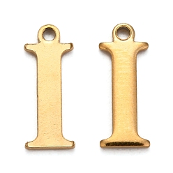 Letter I Ионное покрытие (ip) 304 подвески с алфавитом из нержавеющей стали, золотые, letter.i, 12.5x4.5x1 мм, отверстие : 1 мм